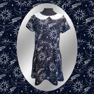 Too Fast Celestial Black & White Peter Pan Collar Short Sleeve Mini Dress Size M